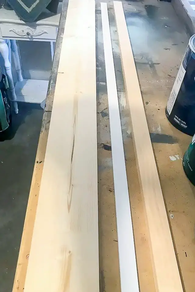 Wood pieces on a tool bench.