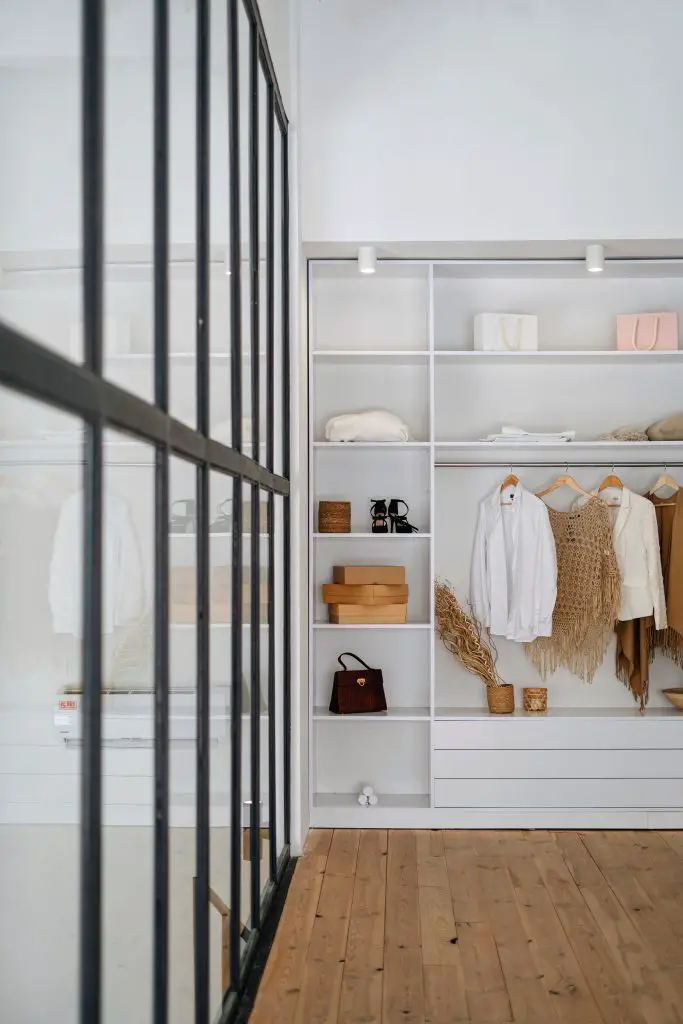 A well organized closet; all white for spring cleaning.