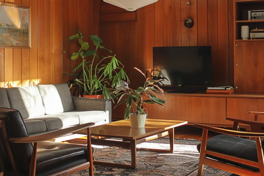 Mid Century Modern living room with a MCM sofa and coffee table.
