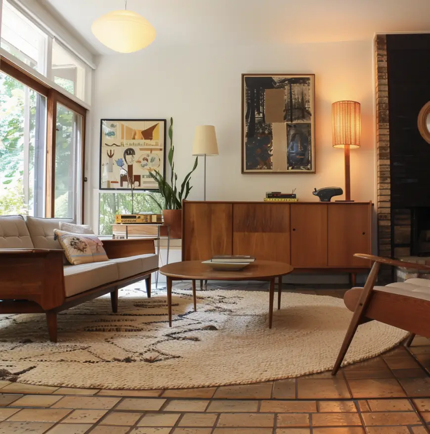 Mid Century Modern living room with MCM furniture.