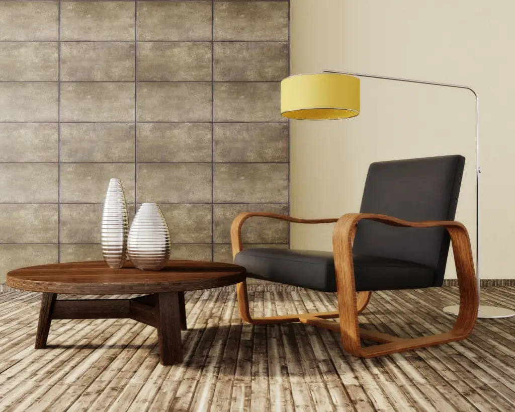 Chair in front of a coffee table.