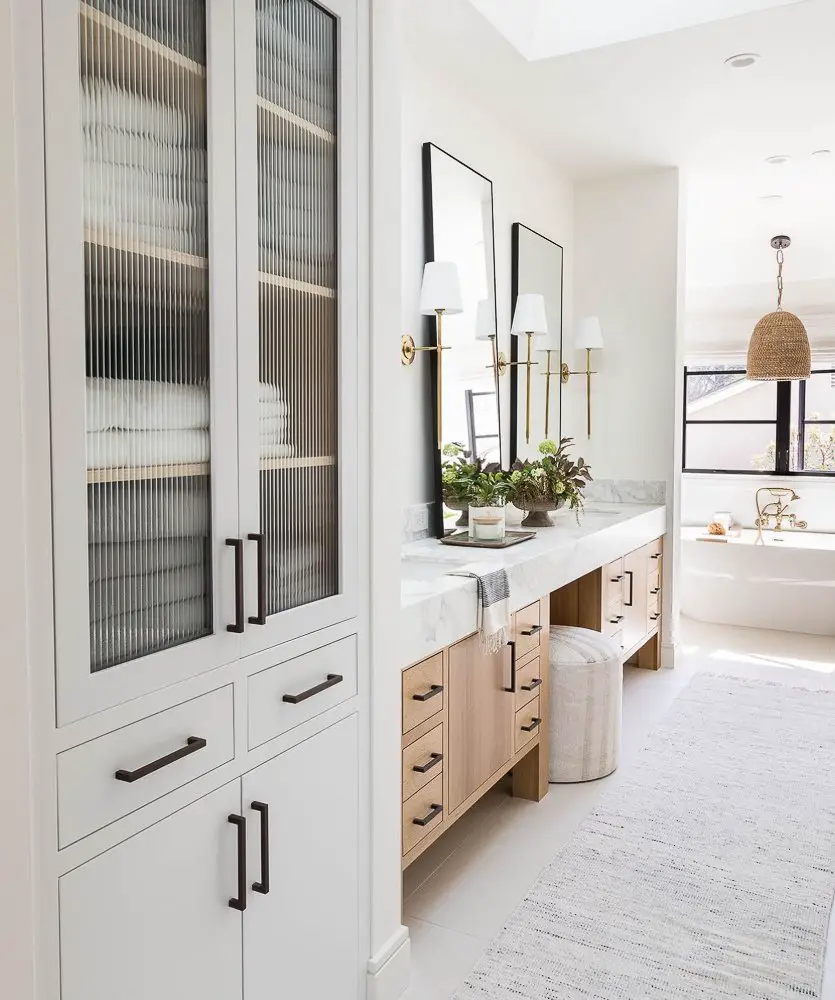 Spacious master bathroom with double vanity.