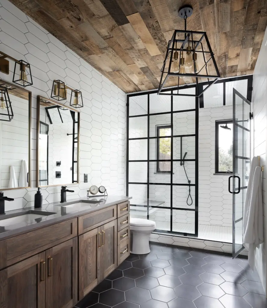 Industrial style master bathroom.