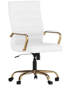 Office chair white with gold accents.