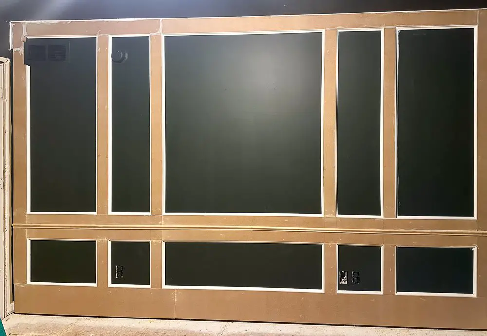 Millwork wall before paint for Home Office Guest Room Reveal.