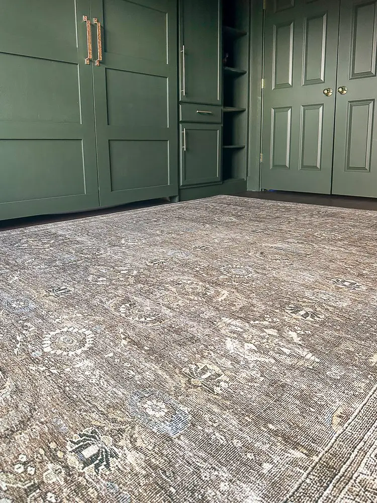 Beautiful rug in a guest room for combine a home office and guest room post.