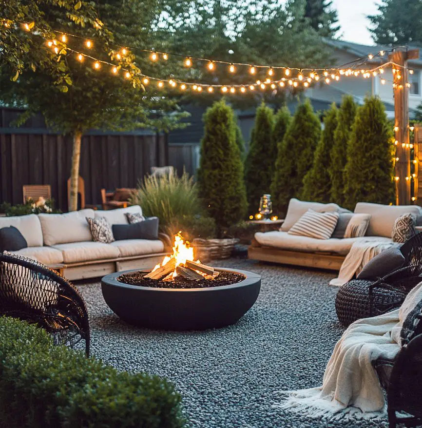 Cozy outdoor seating around a firepit.
