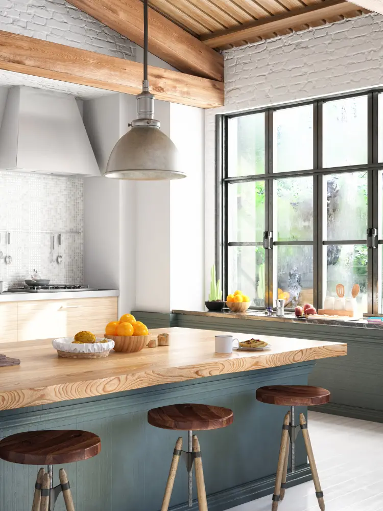Modern kitchen with a center island and bar stools