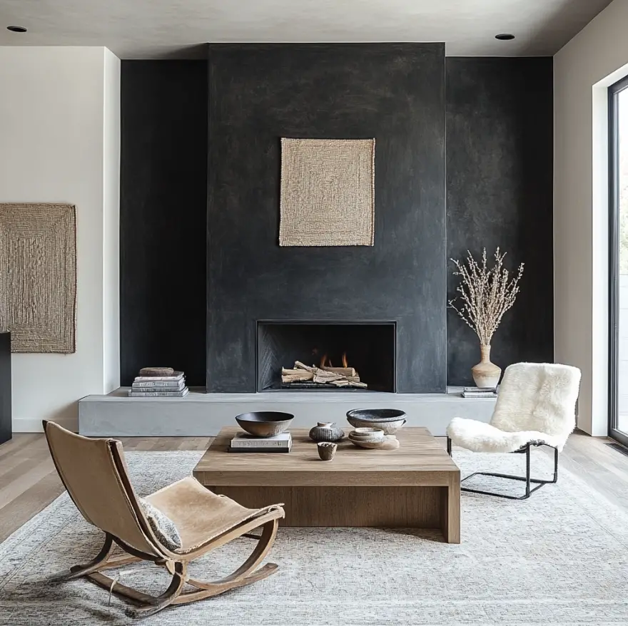 A stately fireplace painted Cracked Pepper.