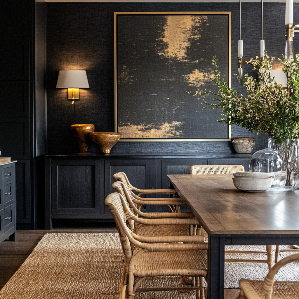 Dark and moody dining room for dining room design mistakes post.