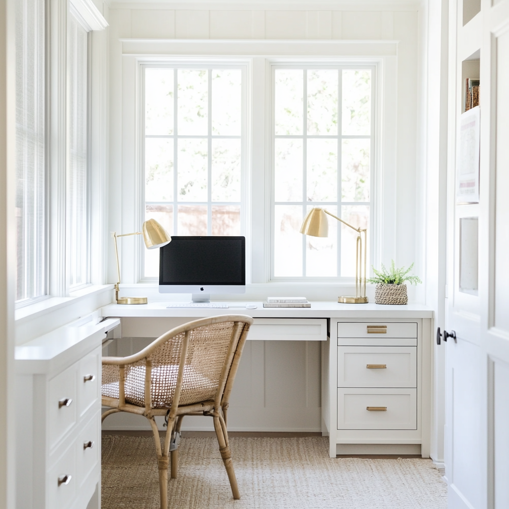 Mini home office in an alcove. Bright and airy. 